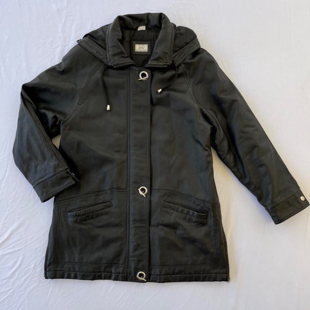 1990s Black Leather Hooded Jacket